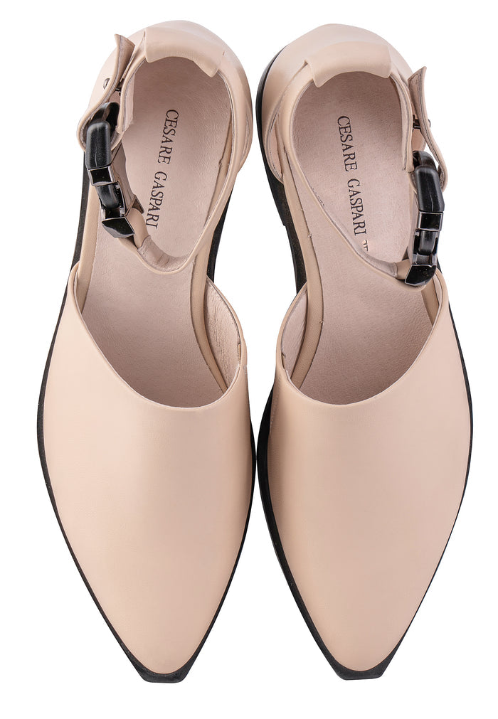 Modern Strap Cutout Flats – Beige