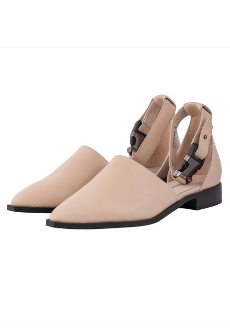 Modern Strap Cutout Flats – Beige