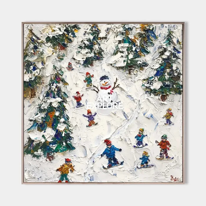 Winter Snow Painting Winter Wall Art Modern Snow Wall Art Large Textured artwork for living room