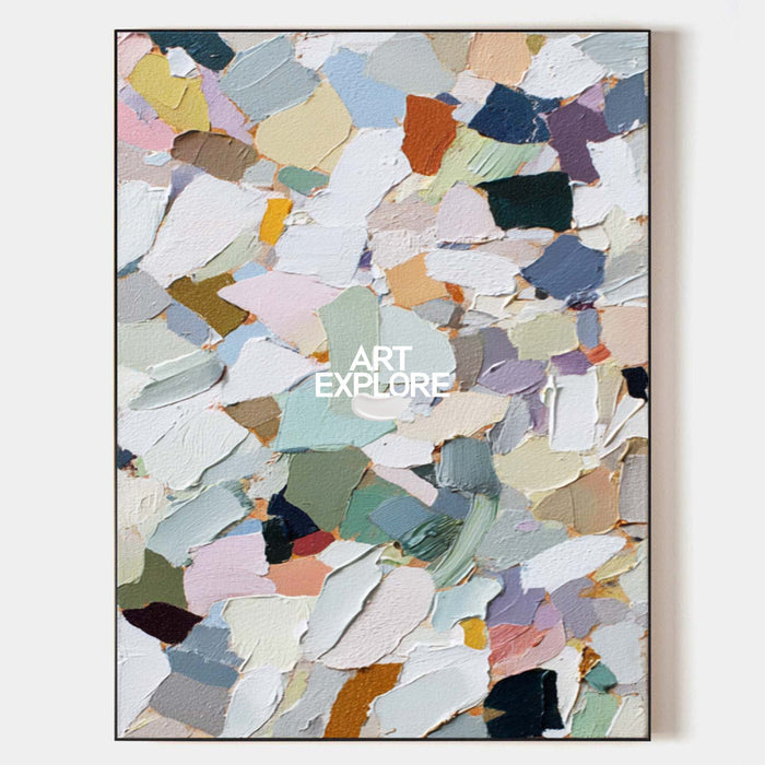 Modern Abstract Painting With Colorful Mosaic Texture For Contemporary Living Spaces