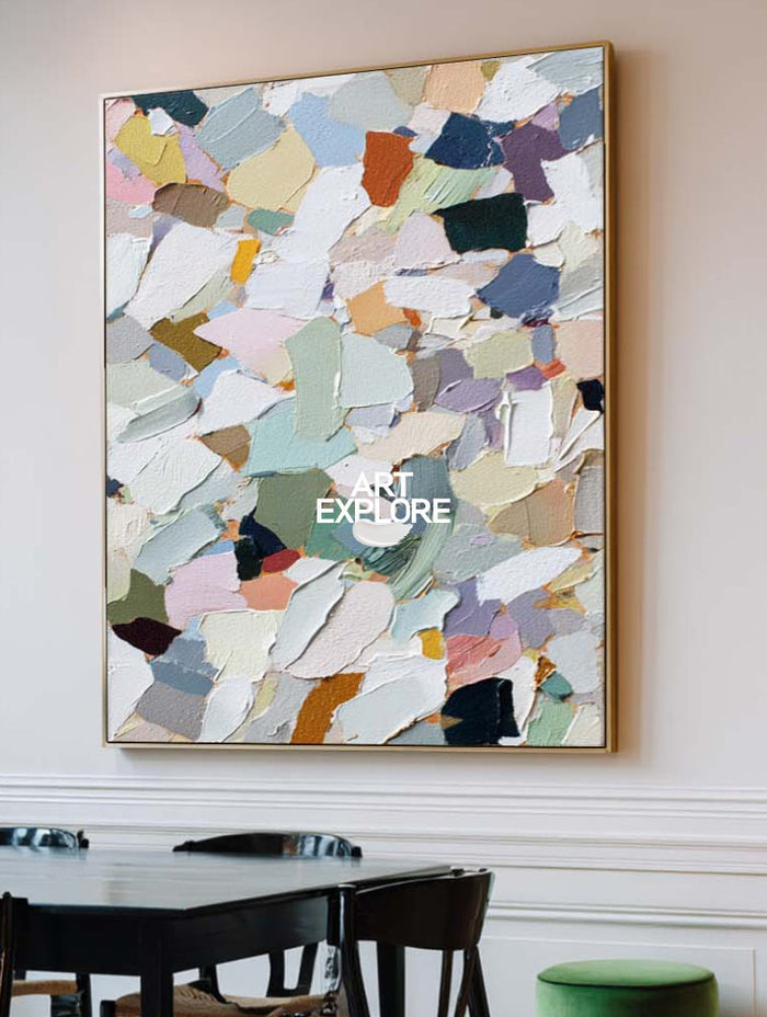 Modern Abstract Painting With Colorful Mosaic Texture For Contemporary Living Spaces