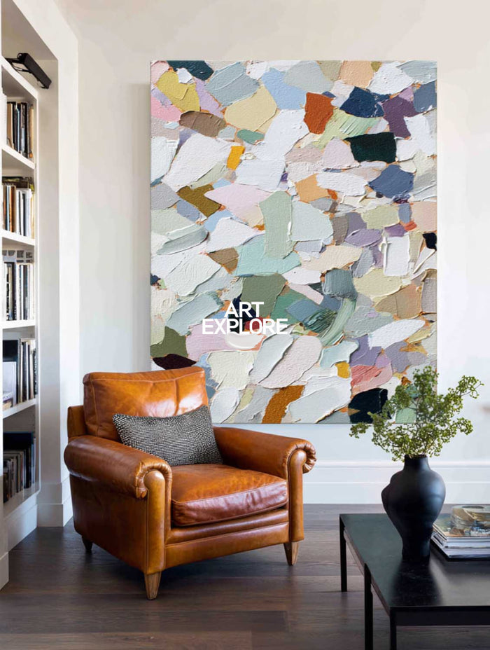 Modern Abstract Painting With Colorful Mosaic Texture For Contemporary Living Spaces