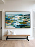 Large Horizontal Mountain Art Print With Textured Brushstrokes For Office Decor
