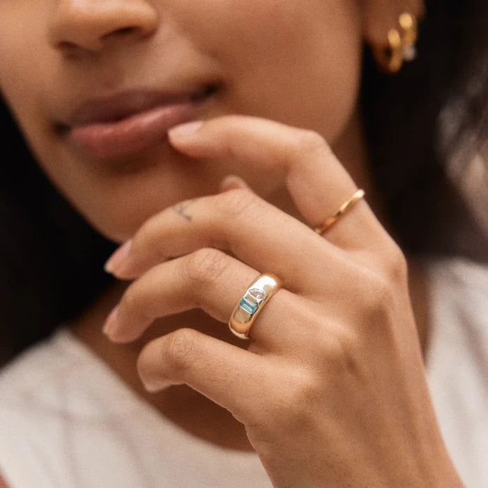 Multi-Stone Puffy Custom Birthstone Ring - Silver