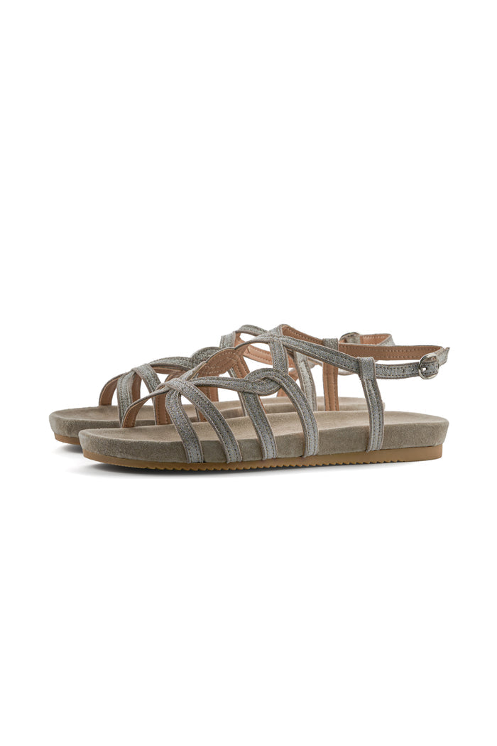 Multi-Strap Leather Flat Sandals – Silver