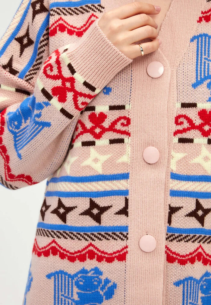 A stylish multicoloured button-up Cupid cardigan, ideal for women's knitwear and fashion sweater lovers.
