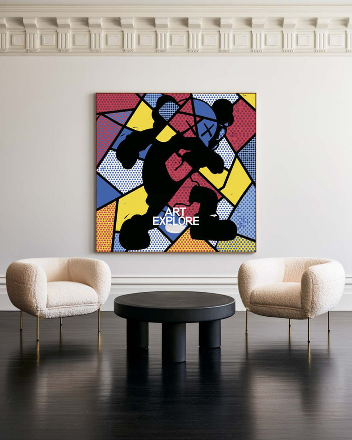 Original Retro Pop Art Painting With Vibrant Multicolor And Dots For Living Rooms