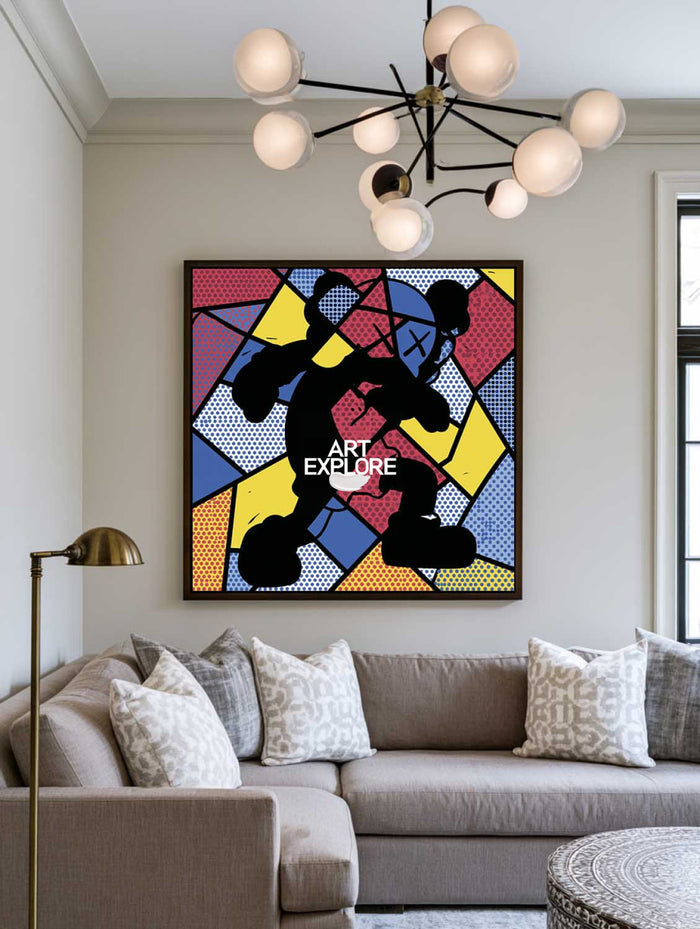 Original Retro Pop Art Painting With Vibrant Multicolor And Dots For Living Rooms