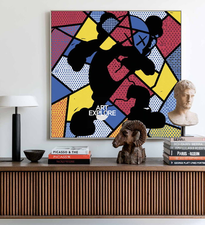 Original Retro Pop Art Painting With Vibrant Multicolor And Dots For Living Rooms
