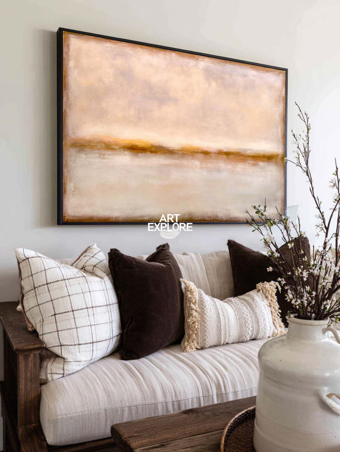 Minimalist Neutral Brown Seascape Art For Modern Living Room Decor