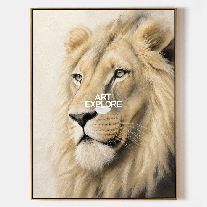 Majestic Lion Portrait Painting Textured Neutral Wall Art For Modern Living Room