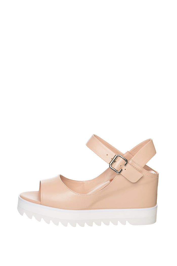 Nude Leather Platform Wedge Sandals