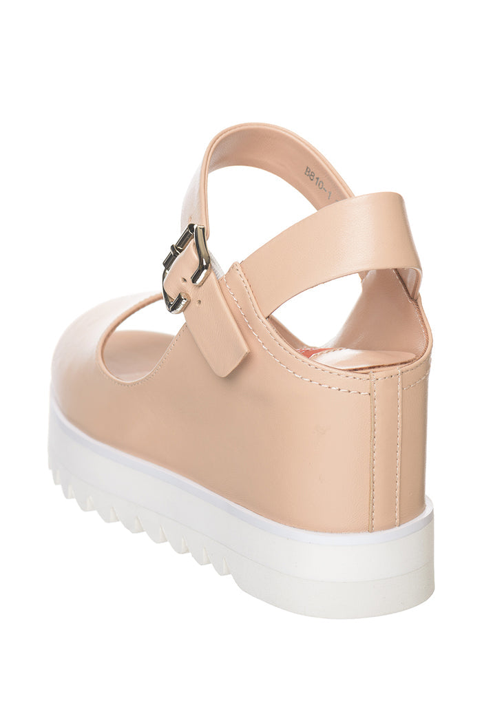 Nude Leather Platform Wedge Sandals