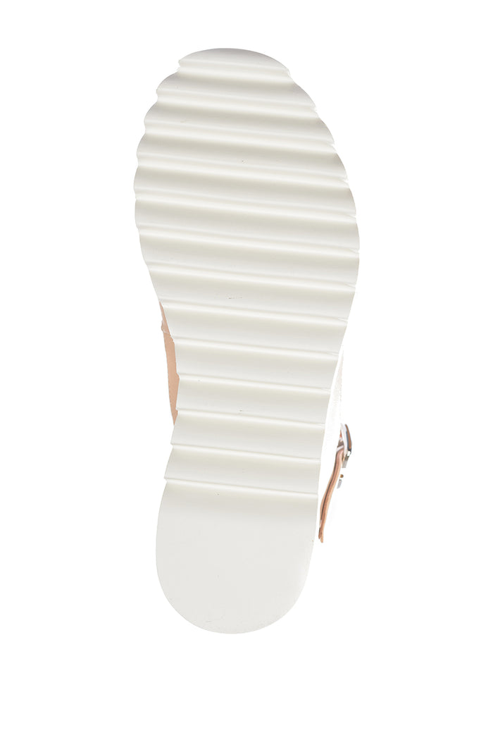 Nude Leather Platform Wedge Sandals