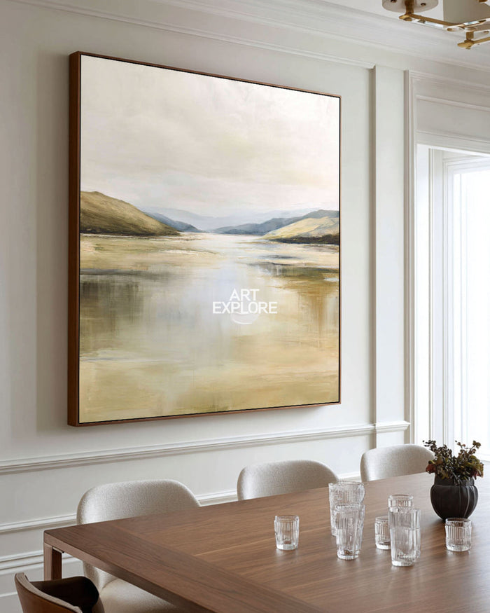 Abstract Beige Landscape Oil Painting, Modern Minimalist Decor – ArtExplore