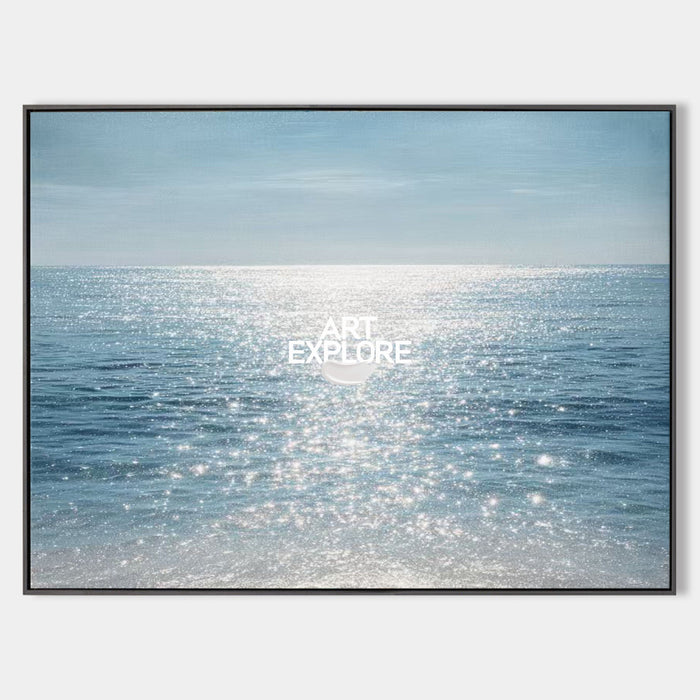 Large Sparkling Ocean Painting Sun Dazzle Textured Seascape Art