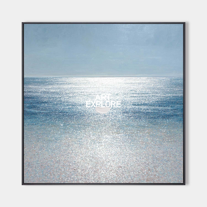 Tranquil Blue Sea Horizon Painting, Handmade Large Canvas Art – ArtExplore