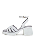 A stylish pair of women's open toe block heel sandals in a trendy chunky heel design.