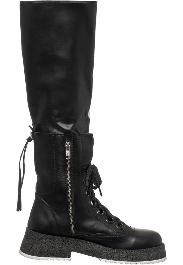 A trendy collection of women's fashion boots, including over-the-knee boots, lace-up combat boots, and knee-high lace-up boots, perfect for any fashion-forward outfit.