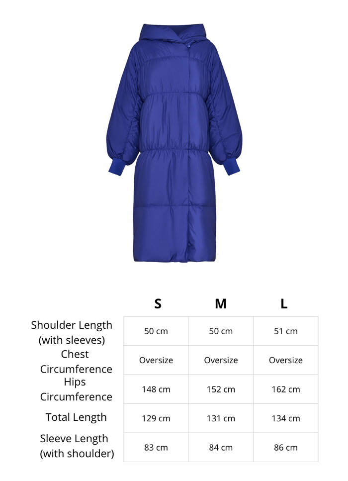 A stylish violet oversized puffer coat for women, perfect for winter, plus-size and fashionable outerwear.