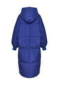 A stylish violet oversized puffer coat for women, perfect for staying warm and fashionable in the winter season.
