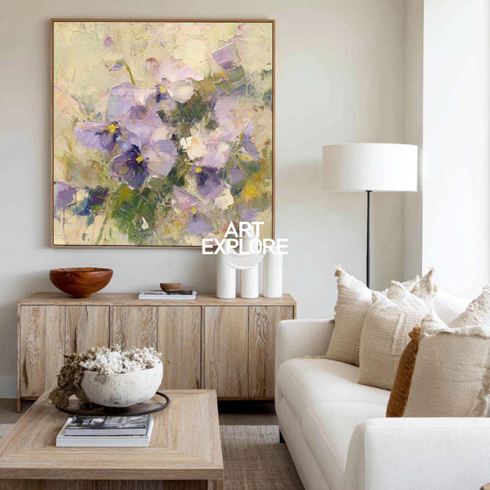 Purple Floral Textured Oil Painting Original Art For Modern Home Decor