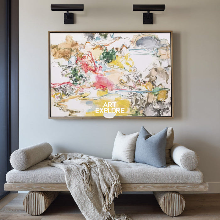 Abstract Pastel Canvas Painting With Yellow Pink Tones For Modern Walls