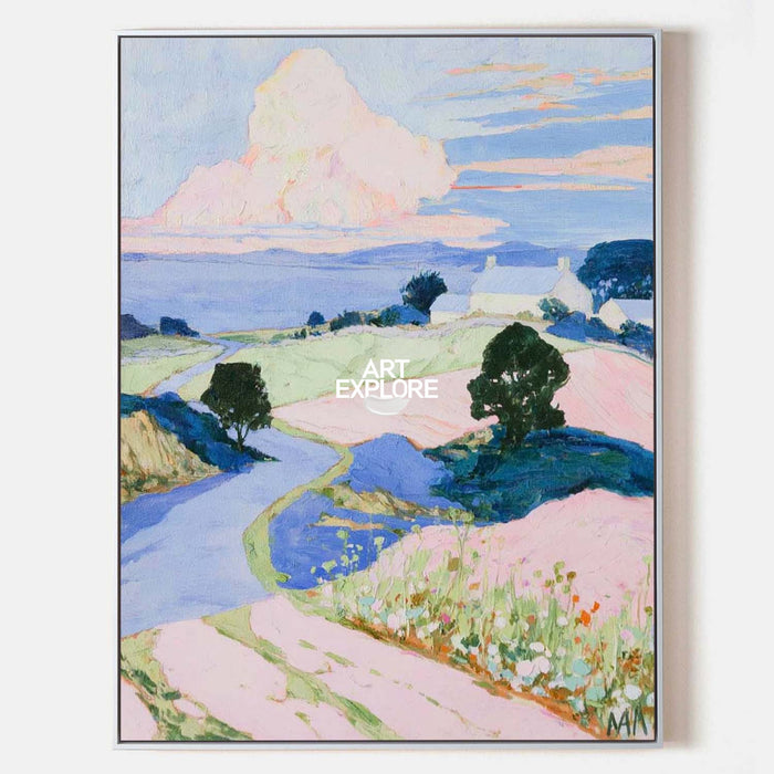 Modern Impressionist Landscape Original Canvas Art In Pastel Colors