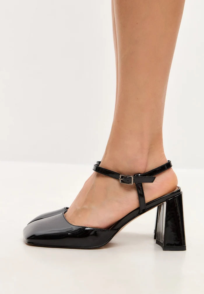 Patent Block Heel Pumps - Black