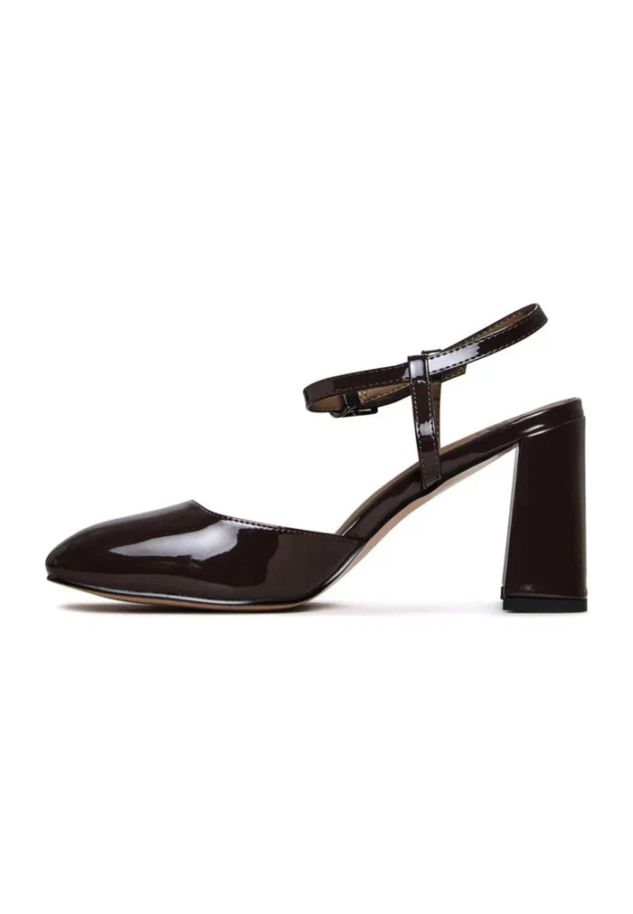 Patent Block Heel Pumps - Dark Brown