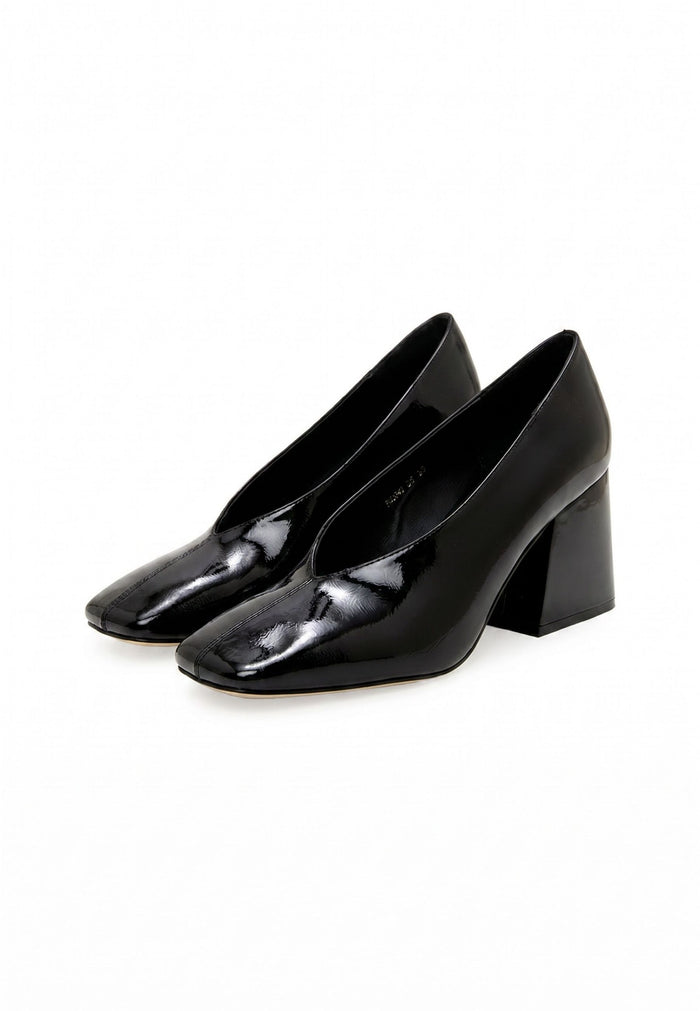 Patent Block Heel Pumps – Black