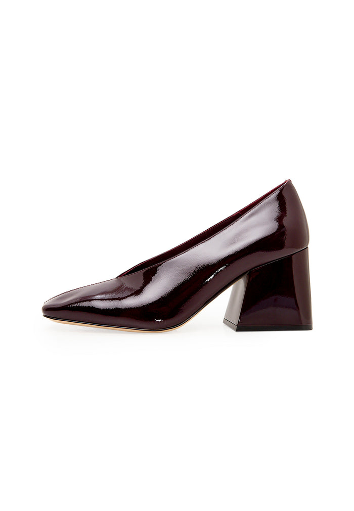 Patent Block Heel Pumps – Burgundy