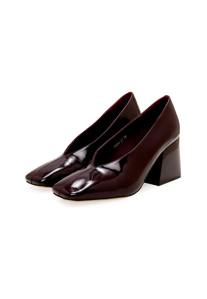 Patent Block Heel Pumps – Burgundy