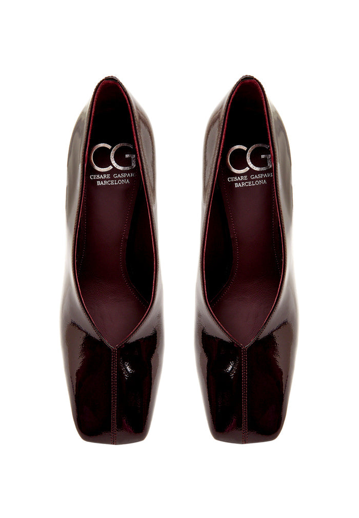 Patent Block Heel Pumps – Burgundy