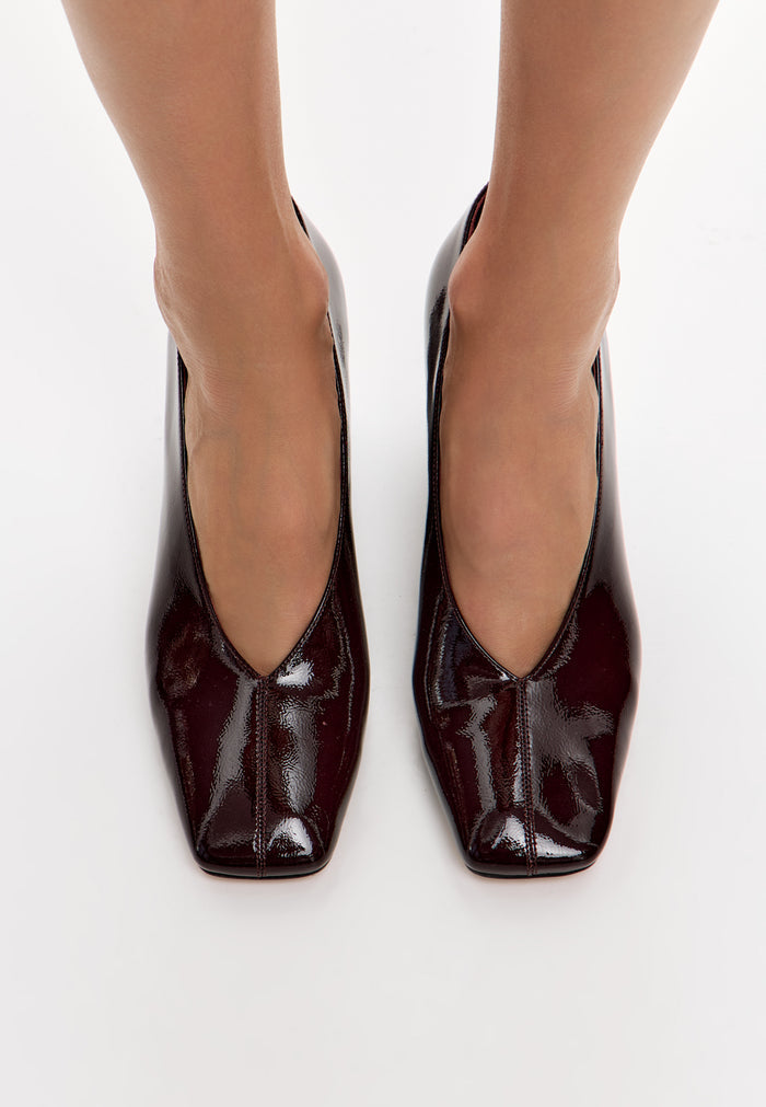 Patent Block Heel Pumps – Burgundy