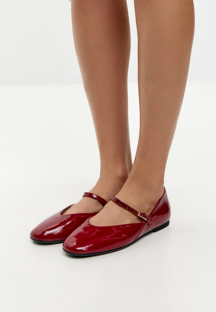 Patent Mary Jane Flats - Bordeaux