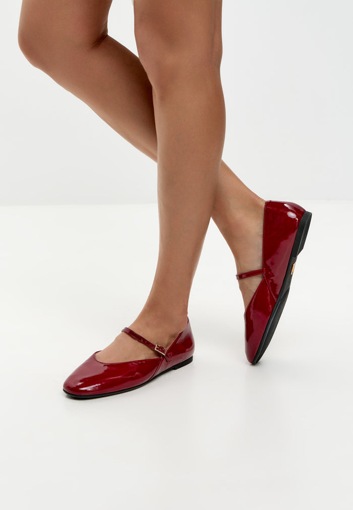 Patent Mary Jane Flats - Bordeaux
