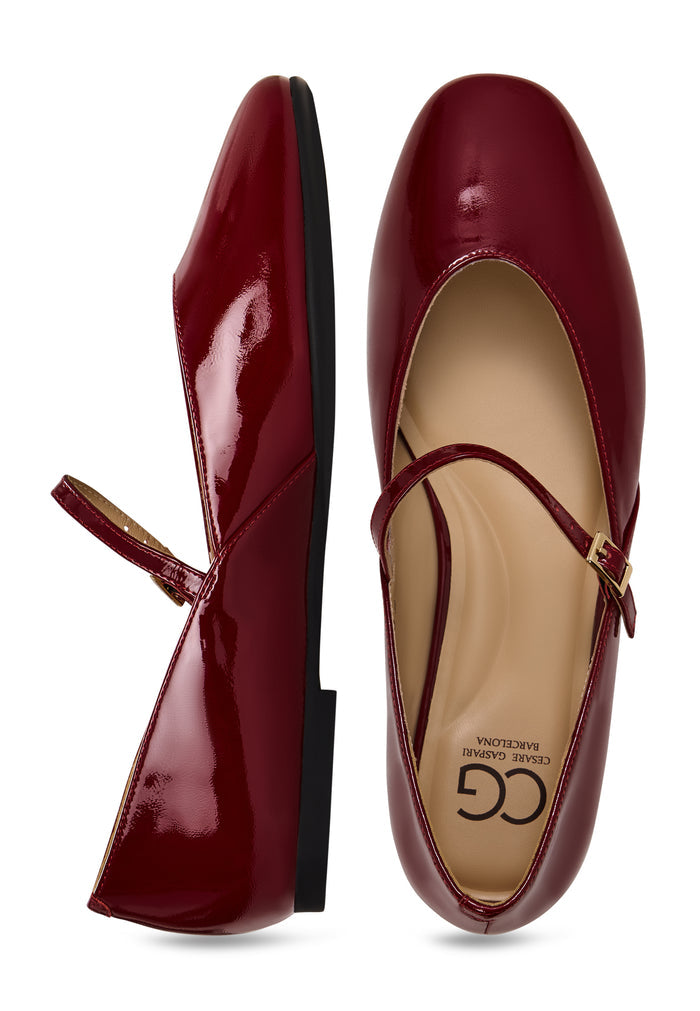 Patent Mary Jane Flats - Bordeaux