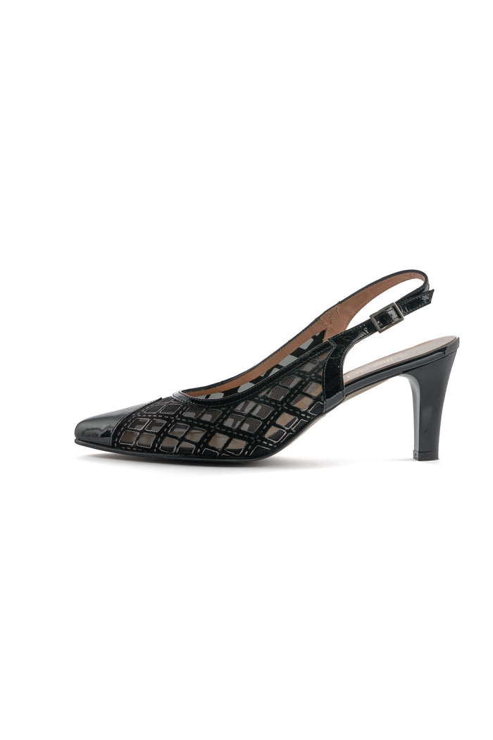 Patent & Mesh Slingback Pumps – Black
