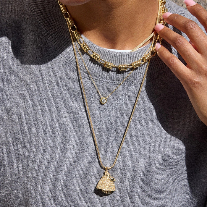 Peanuts Snoopy Puffer Jacket Necklace - Gold/Pavé