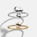 Peanuts Snoopy & Woodstock 14K Gold Ring Set - Gold/Silver