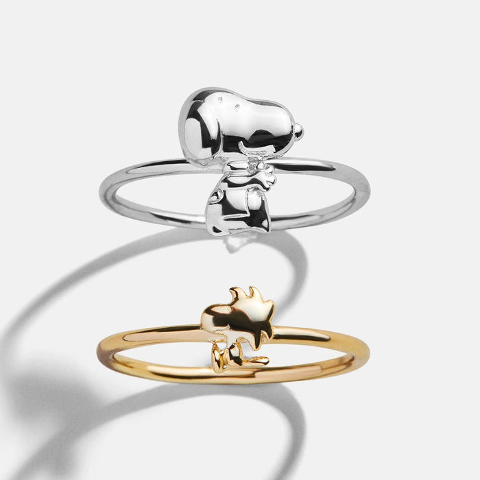 Peanuts Snoopy & Woodstock 14K Gold Ring Set - Gold/Silver