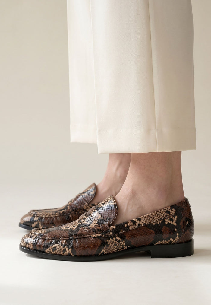 Penny Python Loafers – Brown