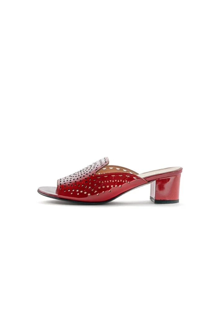 Perforated Block Heel Mules - Red