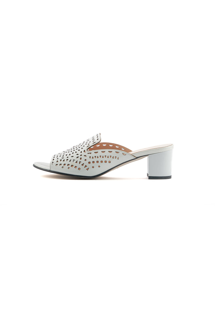Perforated Block Heel Mules - White