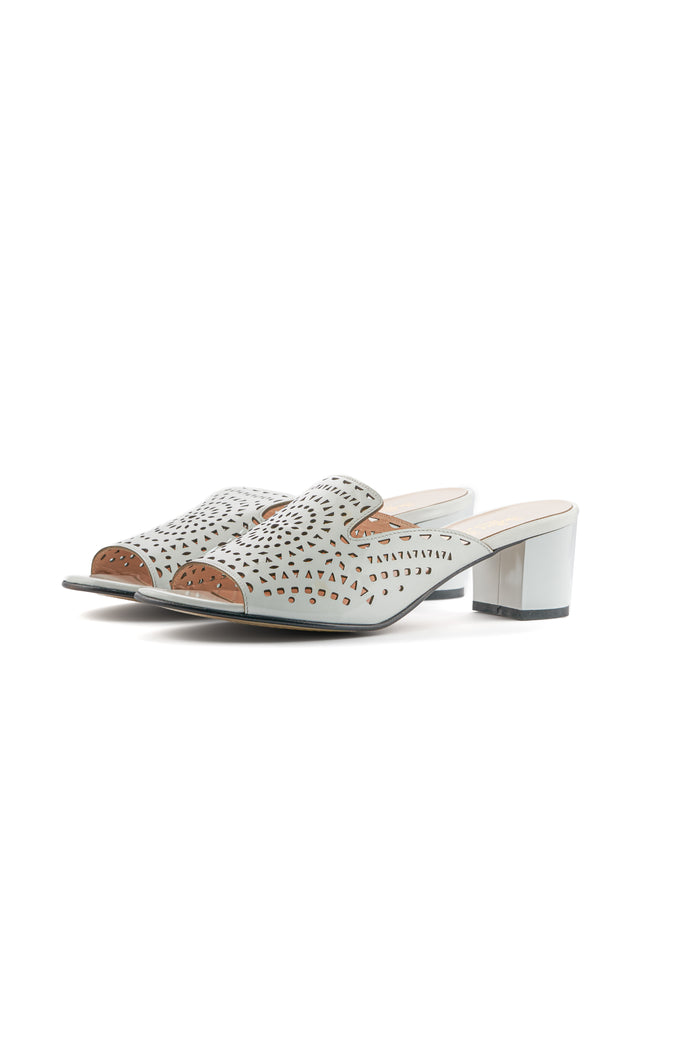 Perforated Block Heel Mules - White