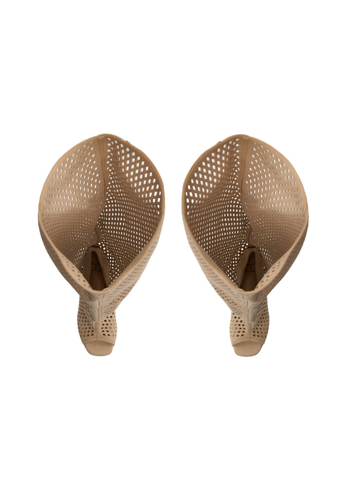 Perforated Knee-High Boots – Beige