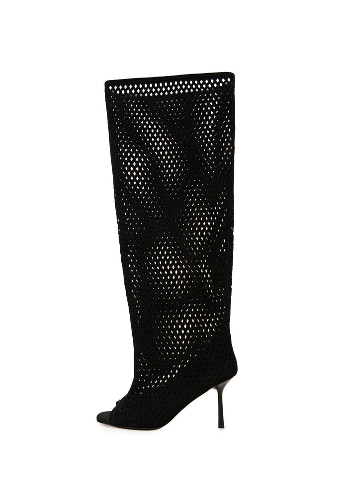 Perforated Knee-High Boots – Black