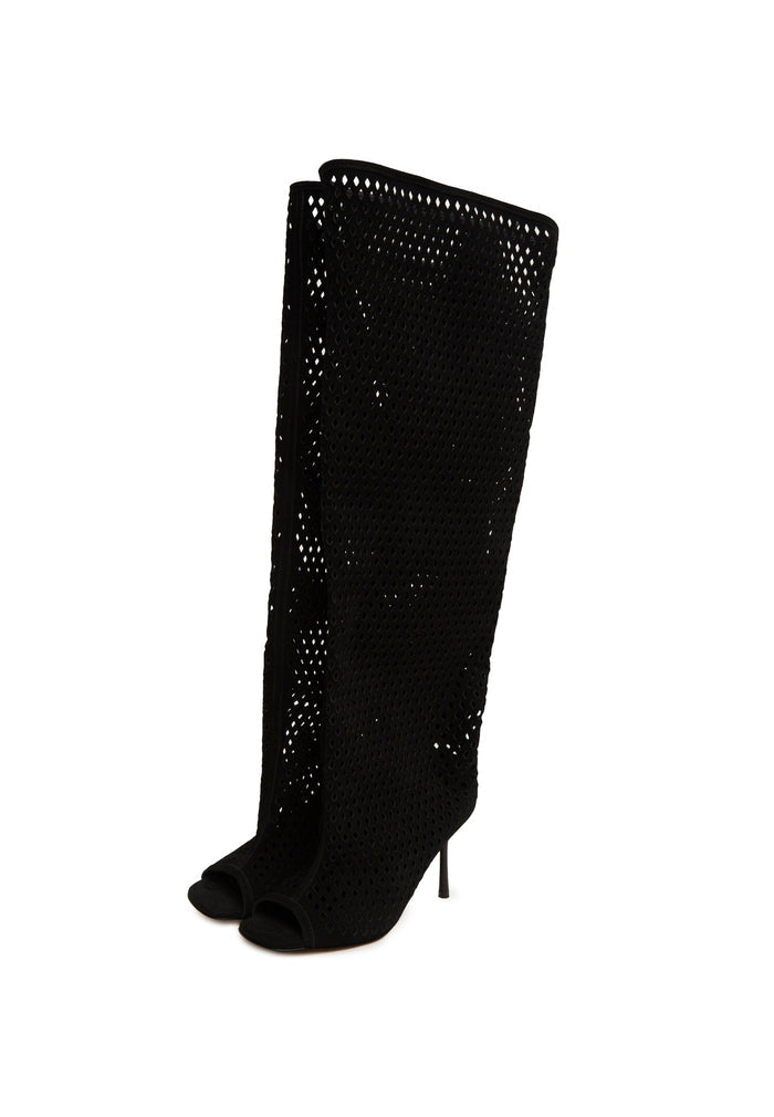 Perforated Knee-High Boots – Black