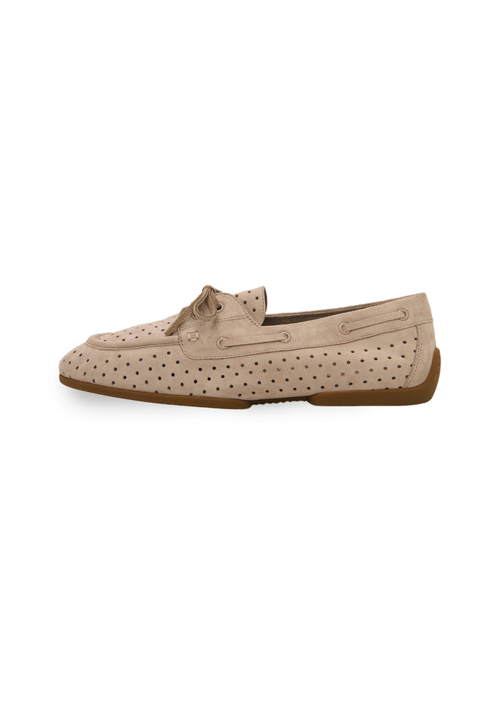 Perforated Suede Drive Loafers – Beige